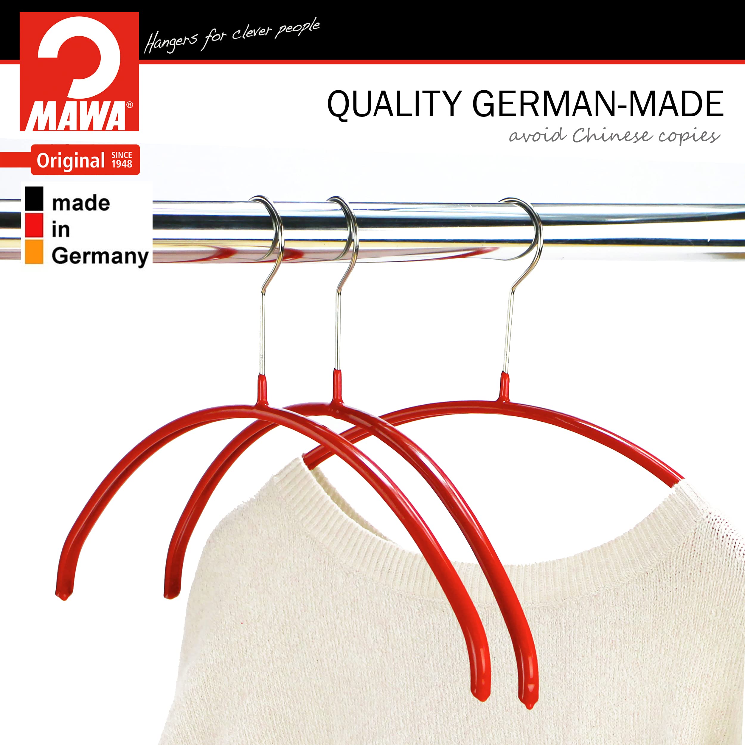 Mawa Euro Series Light Thin Non-Slip Space Saving Clothes Hanger Style 40/P, Set Of 10, Red Pack Of 10 10 Piece